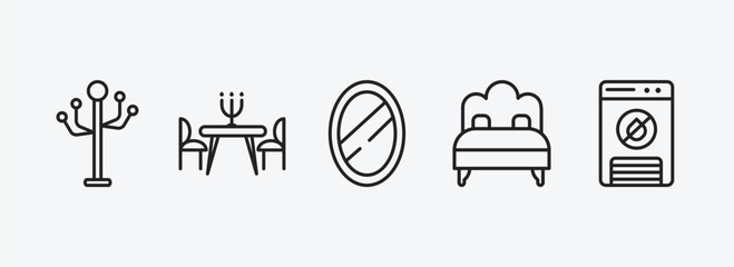 Poster - furniture & household outline icons set. furniture & household icons such as coat stand, dinner table, mirror, sleigh bed, dehumidifier vector. can be used web and mobile.