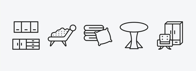 Poster - furniture & household outline icons set. furniture & household icons such as cabinets, fainting couch, linens, table, furniture vector. can be used web and mobile.