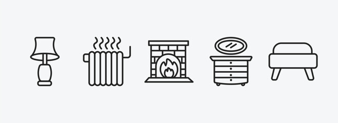 Poster - furniture & household outline icons set. furniture & household icons such as table lamp, heating, fireplace, lowboy, ottoman vector. can be used web and mobile.