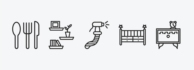 Poster - furniture & household outline icons set. furniture & household icons such as silverware, wall shelves, bidet, crib, night stand vector. can be used web and mobile.