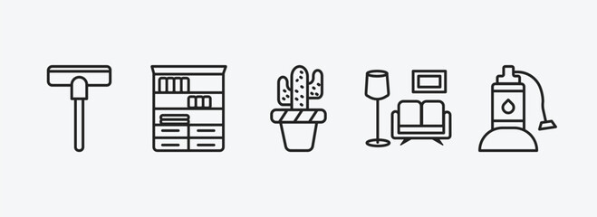 Poster - furniture & household outline icons set. furniture & household icons such as carpet sweeper, bookshelf, cactus, living room, sump pump vector. can be used web and mobile.