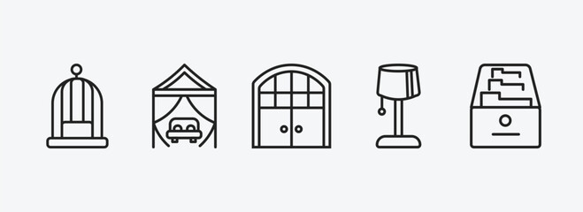 Poster - furniture & household outline icons set. furniture & household icons such as bird cage, canopy bed, double door, bedroom lamp, drawers vector. can be used web and mobile.