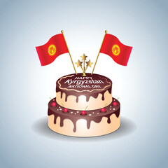 Wall Mural - Kyrgyzstan National Day with a Cake .Vector Illustration