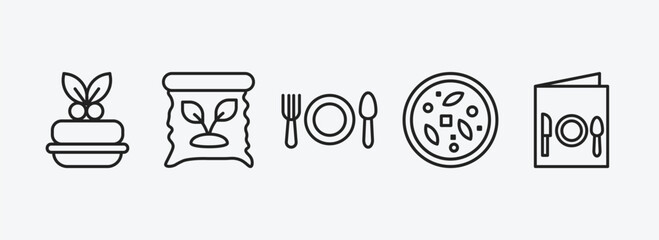 Poster - food outline icons set. food icons such as marzipan, organic food, eatery, sour soup, restaurant menu vector. can be used web and mobile.