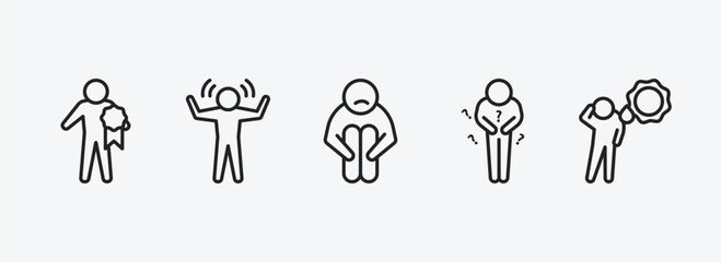 Poster - feelings outline icons set. feelings icons such as special human, amazed human, sad human, hungry hot vector. can be used web and mobile.