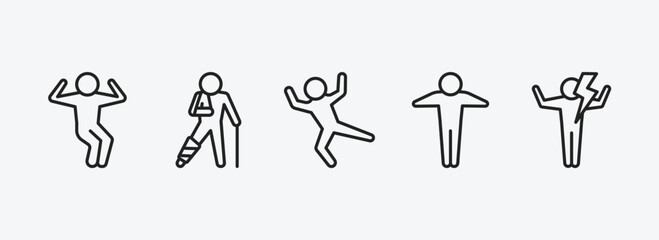 Poster - feelings outline icons set. feelings icons such as amused human, broken human, relieved human, full energized vector. can be used web and mobile.