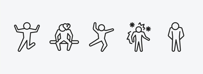 Poster - feelings outline icons set. feelings icons such as excited human, heartbroken human, stupid human, chill down vector. can be used web and mobile.