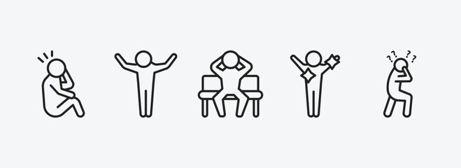 Poster - feelings outline icons set. feelings icons such as sore human, great human, satisfied human, fresh surprised vector. can be used web and mobile.
