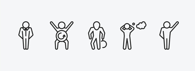 Poster - feelings outline icons set. feelings icons such as cool human, refreshed human, horrible human, stressed determined vector. can be used web and mobile.