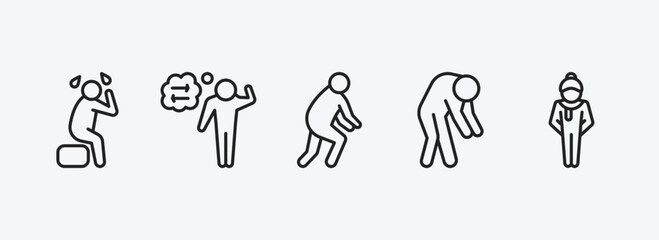 Poster - feelings outline icons set. feelings icons such as depressed human, lost human, disappointed human, drained cold vector. can be used web and mobile.