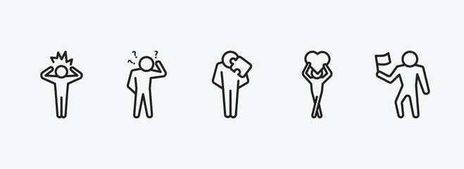 Poster - feelings outline icons set. feelings icons such as annoyed human, confused human, incomplete human, in love accomplished vector. can be used web and mobile.