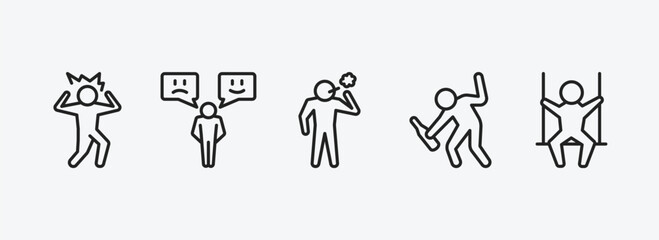 Poster - feelings outline icons set. feelings icons such as frustrated human, emotional human, bad human, drunk free vector. can be used web and mobile.