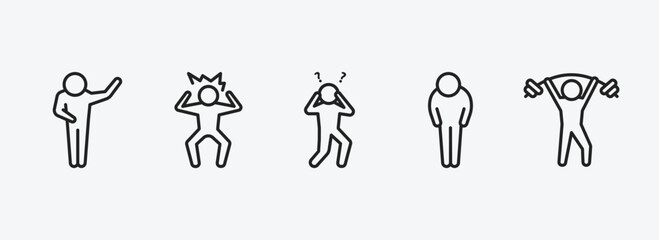 Poster - feelings outline icons set. feelings icons such as grateful human, irritated human, shocked human, exhausted pumped vector. can be used web and mobile.