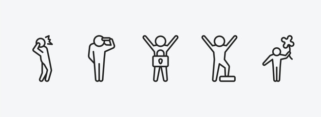 Poster - feelings outline icons set. feelings icons such as scared human, hopeless human, safe human, proud lucky vector. can be used web and mobile.