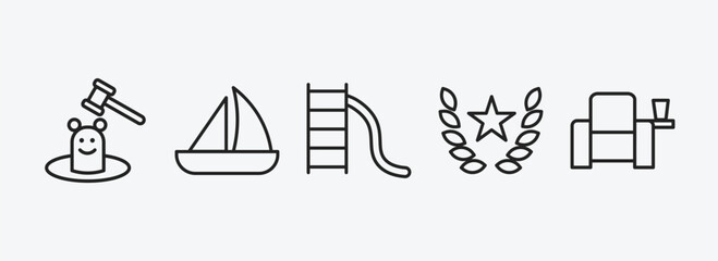 Poster - arcade outline icons set. arcade icons such as whack a mole, sailing boat, toboggan, glory, cinema seat vector. can be used web and mobile.