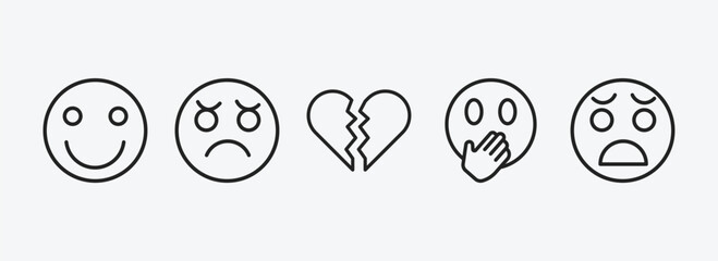 Poster - emoji outline icons set. emoji icons such as happy emoji, annoyed broken heart hand over mouth anguished vector. can be used web and mobile.
