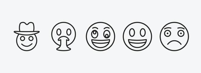 Poster - emoji outline icons set. emoji icons such as cowboy hat emoji, vomit weird excited slightly frowning vector. can be used web and mobile.