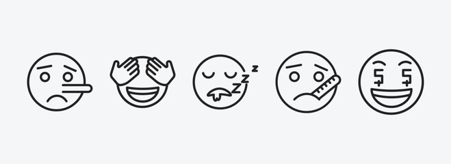 Poster - emoji outline icons set. emoji icons such as liar emoji, shy sleeping ill rich vector. can be used web and mobile.