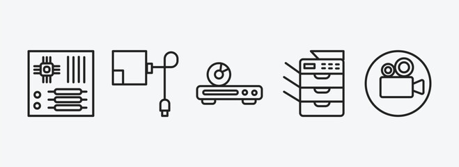 Poster - electronic devices outline icons set. electronic devices icons such as motherboard, magsafe, dvd player, copy hine, video recorder vector. can be used web and mobile.