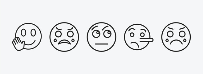 Poster - emoji outline icons set. emoji icons such as hello emoji, crying curious lying cry vector. can be used web and mobile.