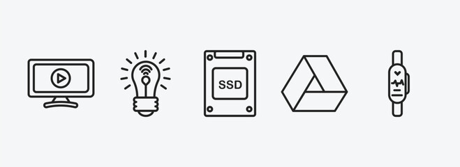 Poster - electronic devices outline icons set. electronic devices icons such as smart tv, smart light, ssd, d