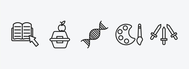Poster - education outline icons set. education icons such as ebook, lunch box, dna, paint palette, three musketeers vector. can be used web and mobile.