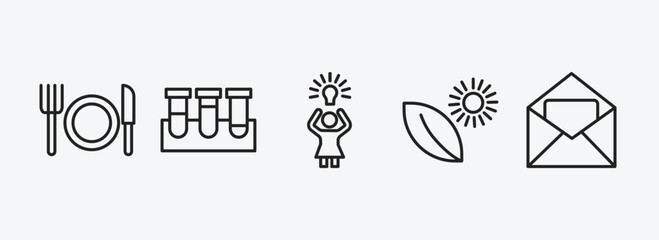 Poster - education outline icons set. education icons such as lunch, test tubes, woman with idea, photosynthesis, invitation vector. can be used web and mobile.
