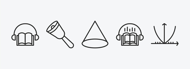 Poster - education outline icons set. education icons such as audio book, hand bell, cone geometrical, audiobook, parabolic function vector. can be used web and mobile.