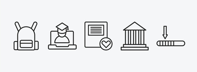 Poster - education outline icons set. education icons such as school bag, online class, favorite book, bank, window scrolling left vector. can be used web and mobile.