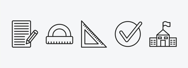 Poster - education outline icons set. education icons such as application form, semicircle with ruler, square, check mark, old school vector. can be used web and mobile.
