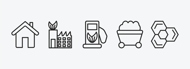 Poster - ecology outline icons set. ecology icons such as green home, eco factory, eco fuel, coal, eco power cells vector. can be used web and mobile.