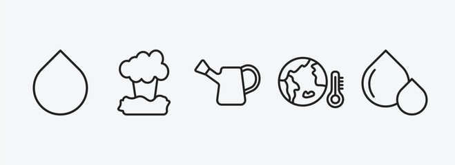Poster - ecology outline icons set. ecology icons such as drop, geyser, watering can, warming, oil drops vector. can be used web and mobile.