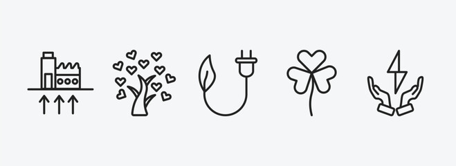 Poster - ecology outline icons set. ecology icons such as geothermal energy, tree of love, eco plug, shamrock, green energy source vector. can be used web and mobile.