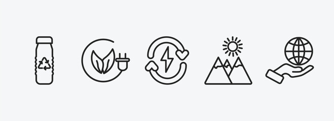 Poster - ecology outline icons set. ecology icons such as recycled bottle, eco energy, renewable energy, landscape image, globe on hand vector. can be used web and mobile.