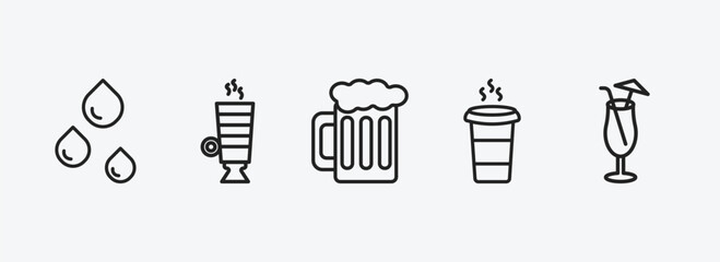 Poster - drinks outline icons set. drinks icons such as drip, latte, pint of beer, paper cup, sex on the beach vector. can be used web and mobile.