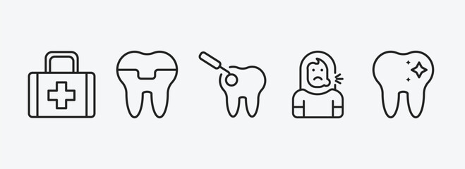 Poster - dentist outline icons set. dentist icons such as aid, molar crown, scraping, sick girl, dentist vector. can be used web and mobile.