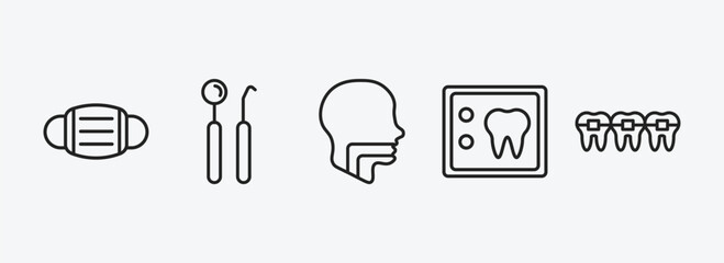 Poster - dentist outline icons set. dentist icons such as dentist mask, tools, oral, dental x ray, brackets vector. can be used web and mobile.