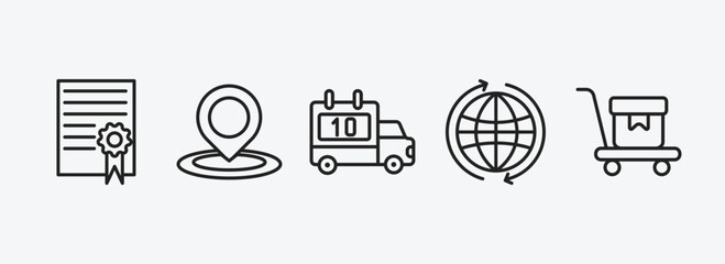 Poster - delivery and logistic outline icons set. delivery and logistic icons such as charter, tracking, delivery scheduled, worldwide, cart vector. can be used web and mobile.