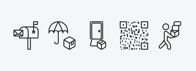 Poster - delivery and logistic outline icons set. delivery and logistic icons such as postbox, logistic umbrella, delivery door, bar code, man vector. can be used web and mobile.