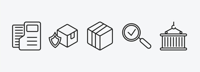 Poster - delivery and logistic outline icons set. delivery and logistic icons such as dossier, delivery shield, box, inspection, container hanging vector. can be used web and mobile.