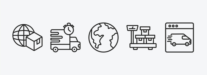 Poster - delivery and logistic outline icons set. delivery and logistic icons such as logistic, express delivery, planet earth, weighing, by website vector. can be used web and mobile.