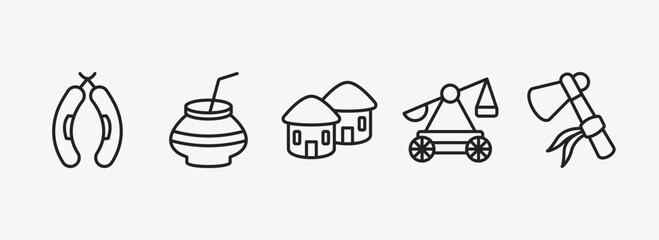 Poster - culture outline icons set. culture icons such as chorizo, kalabas, indian village, trebuchet, native american axes vector. can be used web and mobile.