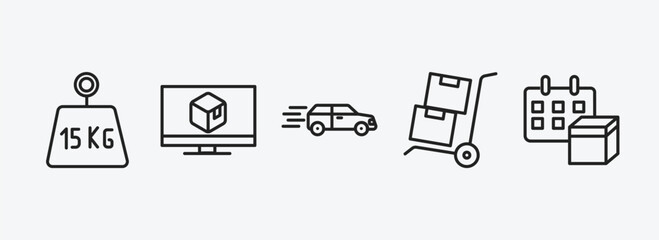 Poster - delivery and logistic outline icons set. delivery and logistic icons such as weight limit, delivery monitor, by car, freight, date vector. can be used web and mobile.