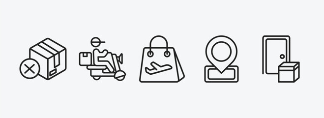 Poster - delivery and logistic outline icons set. delivery and logistic icons such as delivery cancelled, by motorcycle, duty free, localize, on door vector. can be used web and mobile.