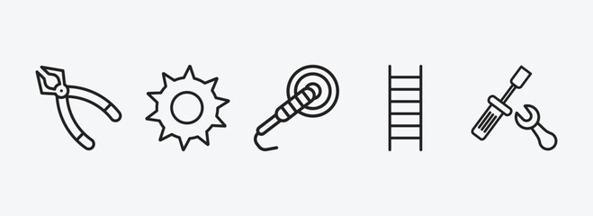 Poster - construction tools outline icons set. construction tools icons such as plier, circular saw, polishers, ladder, repair screwdriver vector. can be used web and mobile.