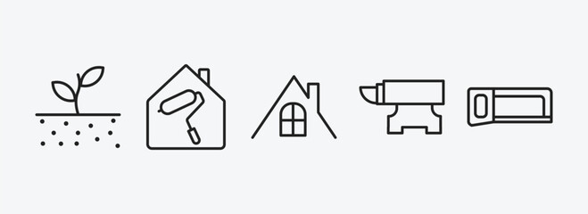 Poster - construction and tools outline icons set. construction and tools icons such as soil, home repair, roof, anvil, metal saw vector. can be used web and mobile.