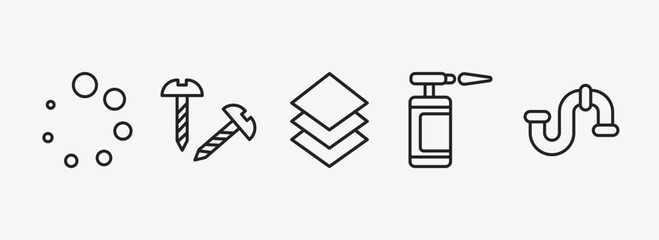 Poster - construction tools outline icons set. construction tools icons such as loader, screws, tiles, blowtorch, plumbing vector. can be used web and mobile.
