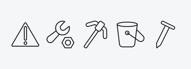 Poster - construction tools outline icons set. construction tools icons such as warning, wrench and nut, gardening digger, bucket, nail vector. can be used web and mobile.