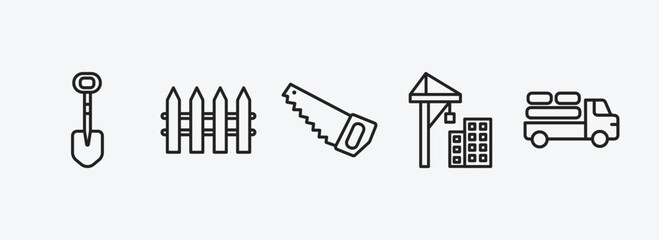 Wall Mural - construction outline icons set. construction icons such as interior de, garden fence, big saw, constructions, truck with load vector. can be used web and mobile.