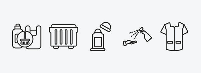 Poster - cleaning outline icons set. cleaning icons such as garbage cleanin, dumpster, deodorizer, sterilizat